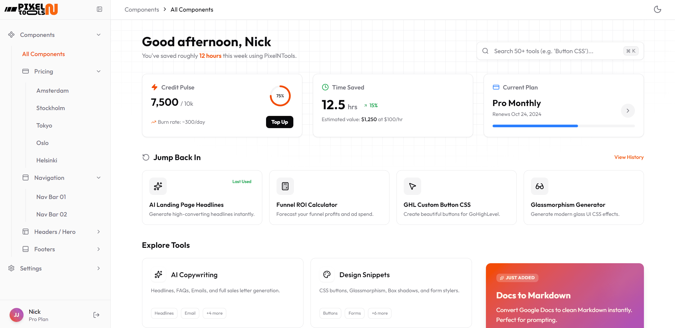 PixelnTools Dashboard